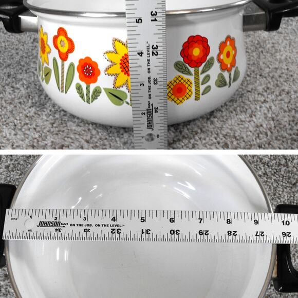 Retro Floral Enamel Cook Pot with Lid – Red/Yellow Flowers 2-Qt - Picture 5 of 12